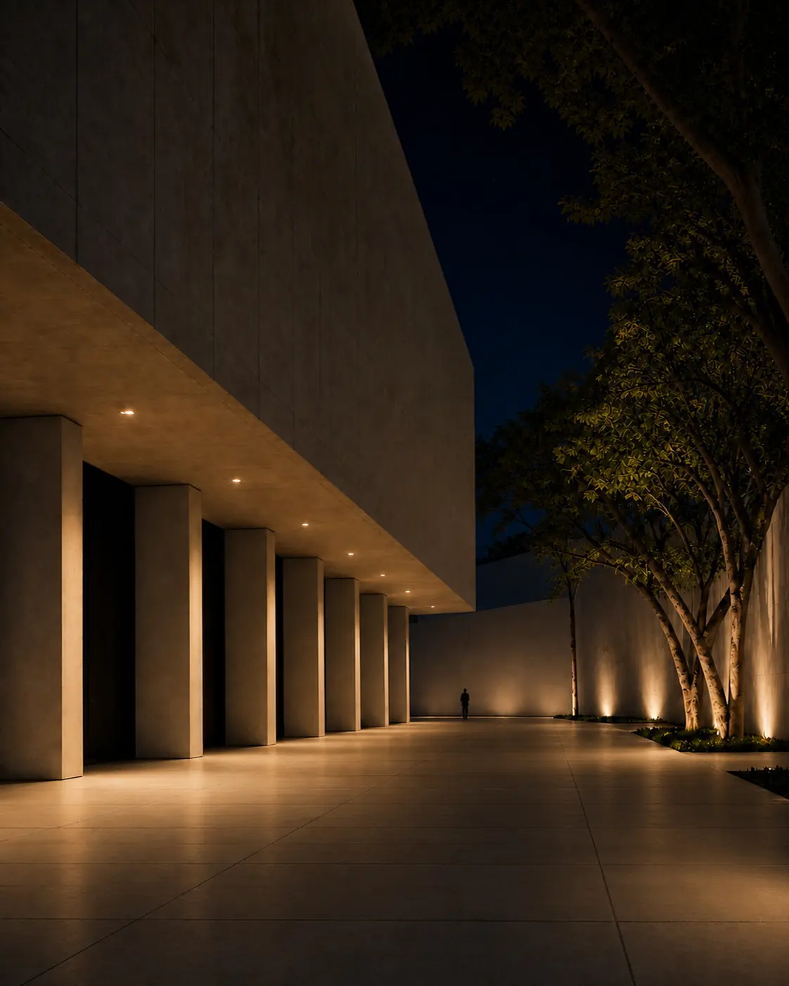 Arquitectura de LUMEN iluminada de noche