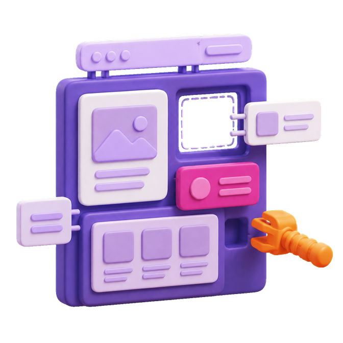 Ilustración 3D de construcción de una landing page