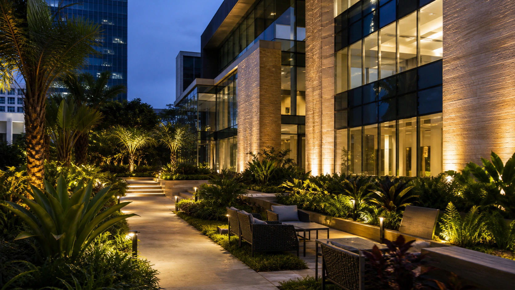 Paisajismo corporativo en Oficinas Santa María