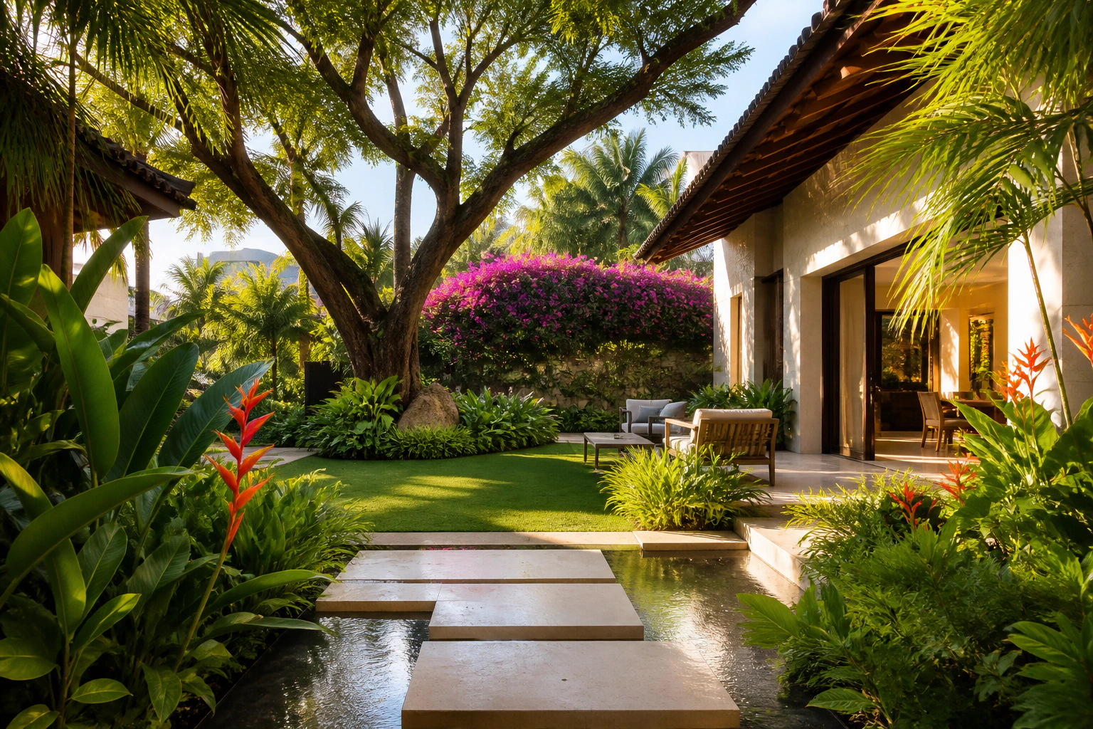 Jardín residencial tropical en Costa del Este